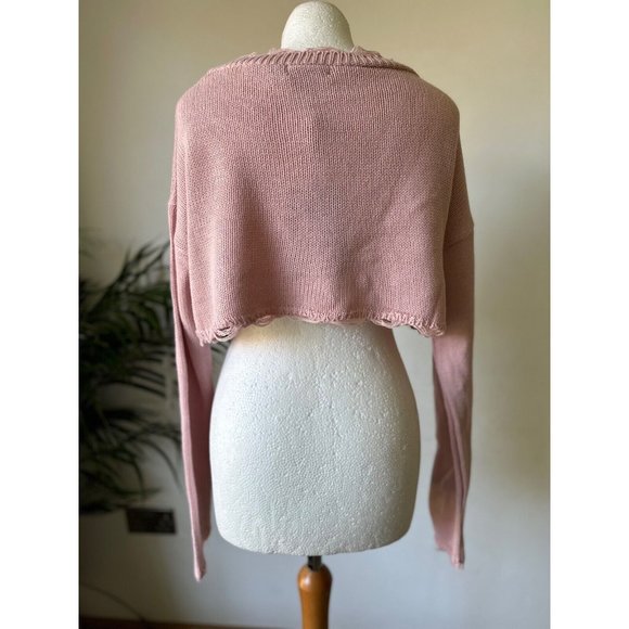 PrettyLittleThing Rose Fray Edge Crop Knitted Jumper S, L - Picture 4 of 4